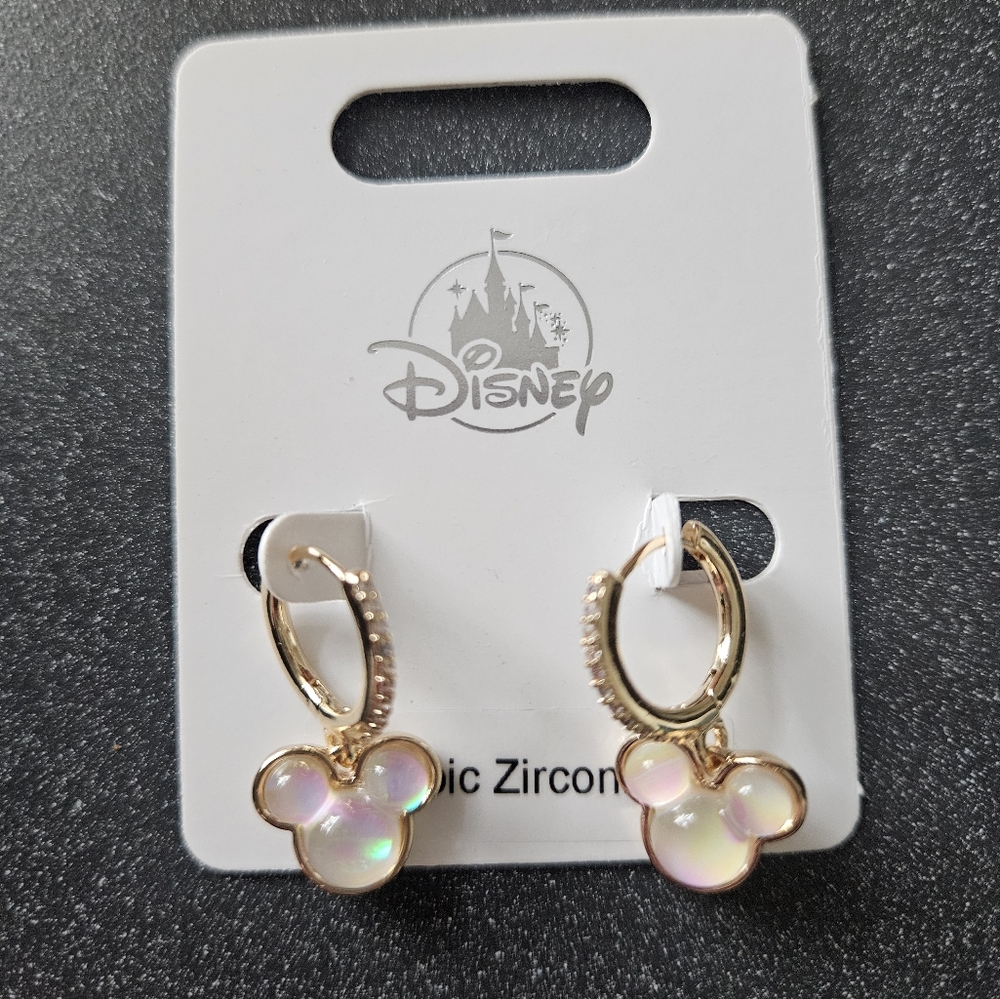 Disney Parks Mickey Mouse Icon Cubic Zirconia Earrings NEW